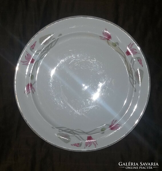 Hollóházi porcelán virágos lapos tányér arany szegélyes 26 cm