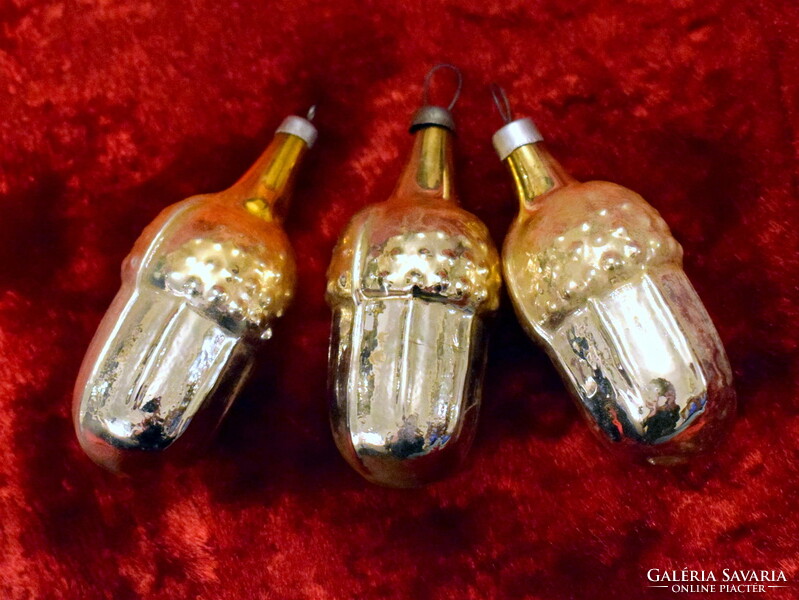 3 darab egyforma régi  üveg makk  karácsonyfadísz  6,5x2,8cm