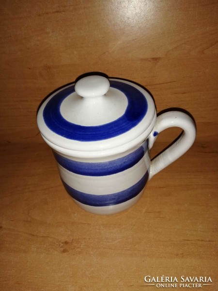 Blue striped mug with lid (26/d)