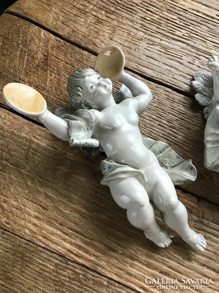 Régebbi olasz kézzel festett tömör angyalkás műanyag fali díszek