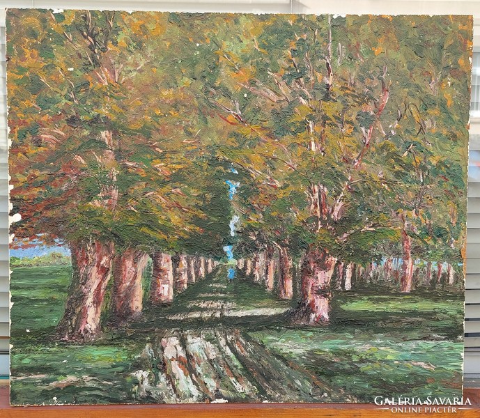 Walk on the tree line oil on wood painting