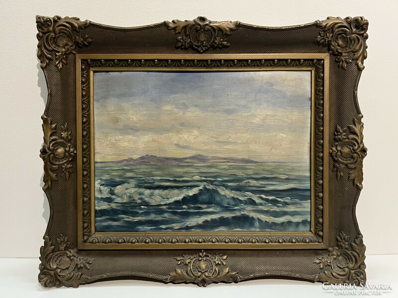 Humpbacked Geza: angry at Balaton, 1930 - Balaton landscape in a beautiful antique frame (we will give you an invoice!)