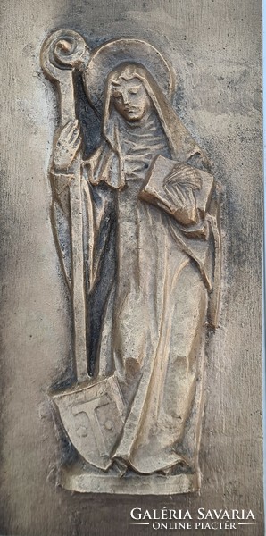 Saint Gertrude bronze wall plaque, relief