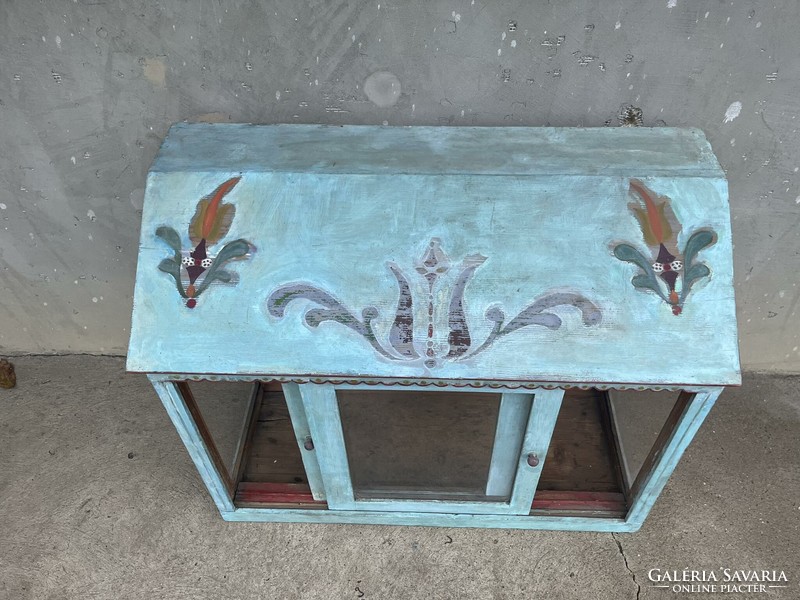Antique tulip folk hand-painted vintage wall teak with display case!