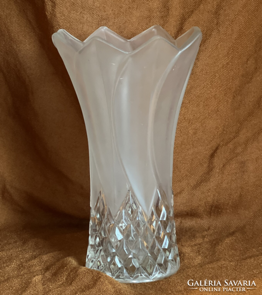 Hatalmas csiszolt és savmart kehely alakú antik üveg váza