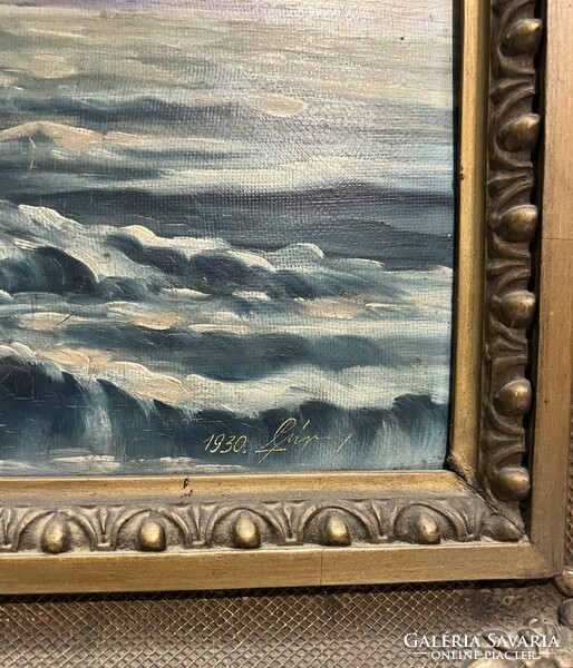 Humpbacked Geza: angry at Balaton, 1930 - Balaton landscape in a beautiful antique frame (we will give you an invoice!)