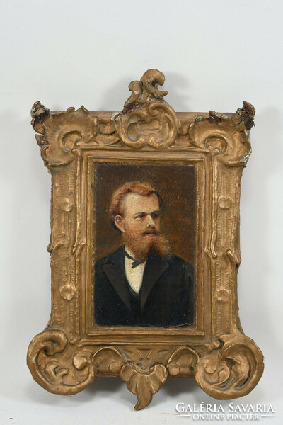Young portrait painting of Mihály Munkácsy in a tailcoat, 19th century. + Baroque frame
