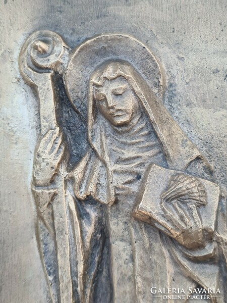 Saint Gertrude bronze wall plaque, relief