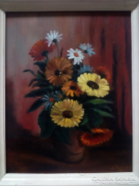 Flower still life painting, oil, fiberboard