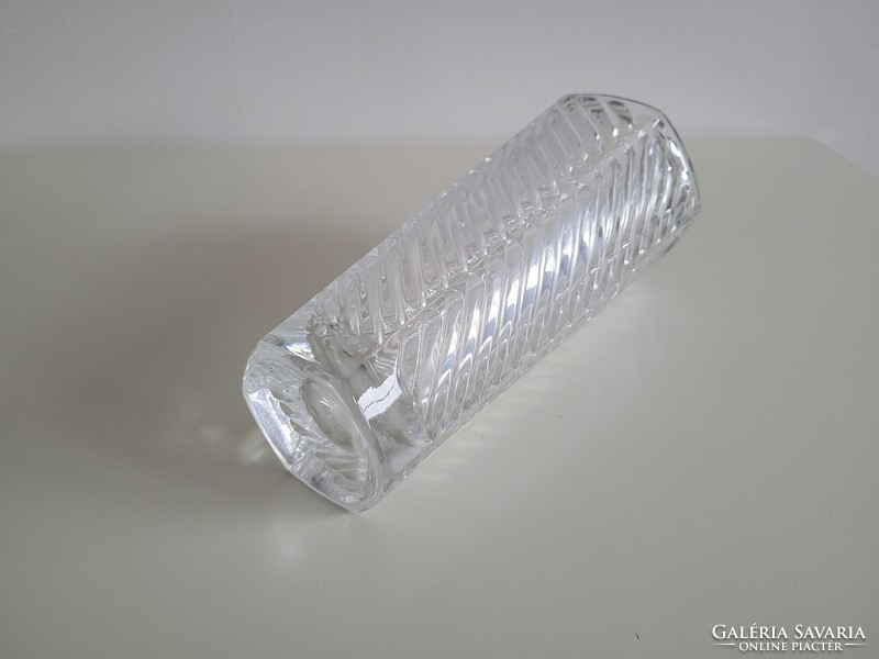 Retro régi vastagfalú bordás Cseh üveg mid century váza