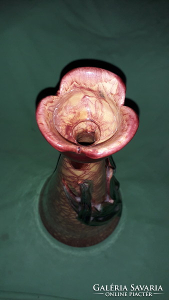 Meseszép PÁPAI KATA - ART DECO tulipános mázas kerámia harang váza NAGY 35x16 cm a képek szerint
