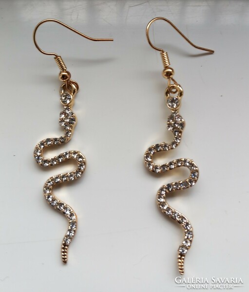 Gold-plated rhinestone snake earrings.