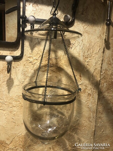 Egyedi antik korai 1900-as évek beli Belga üveg harang lámpás