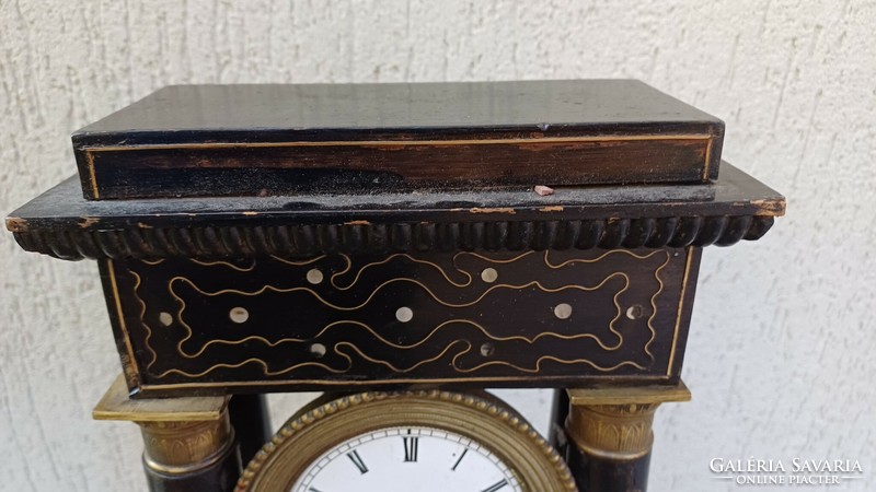 Antique table clock Biedermeier inlaid clock with half strike