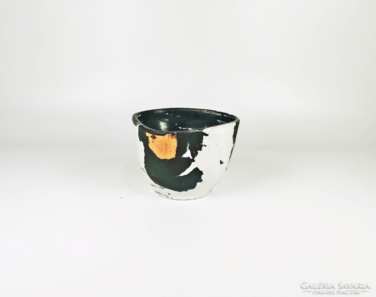 Gorka livia, Fretro 1950s black and white small ceramic pot, perfect! (G033)