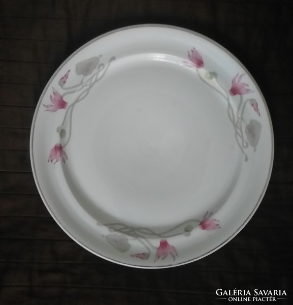 Hollóházi porcelán virágos lapos tányér arany szegélyes 26 cm