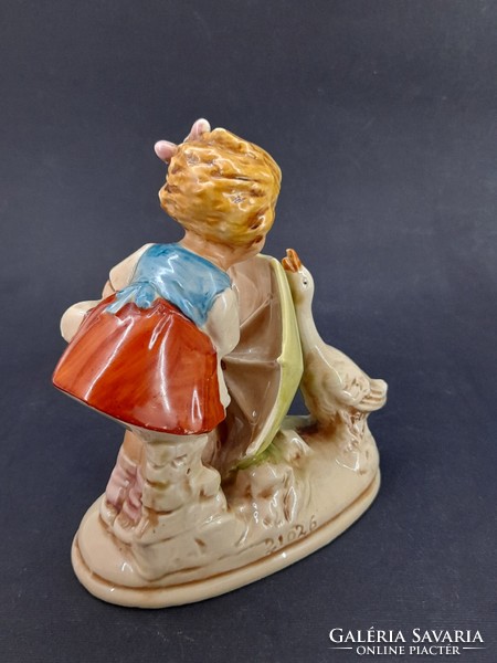 Little girl with umbrella and goose, German porcelain figure