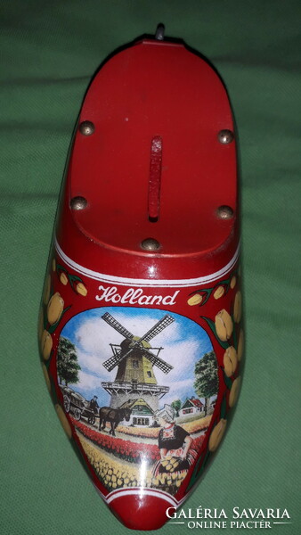 Old travel souvenir Dutch hand-painted wooden slipper / bush with padlock wall decoration 17 cm according to the pictures