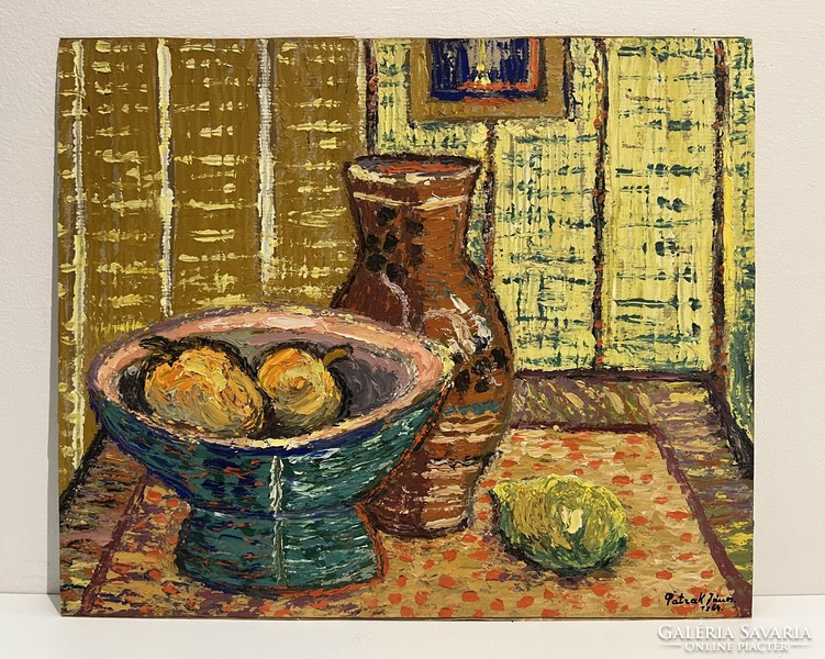 János Patzak - table still life with a bowl of green fruit, 1964 (invoice provided)