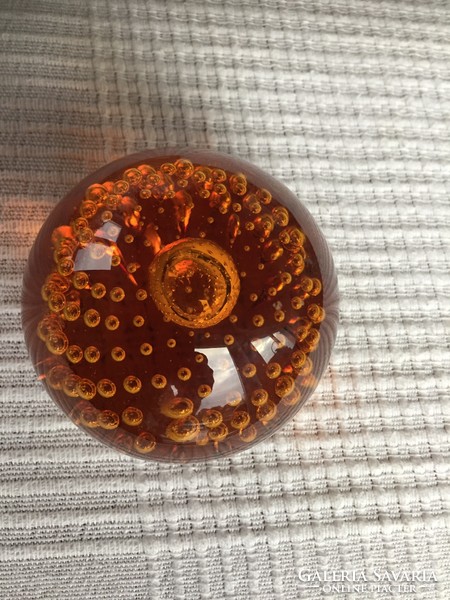 Muranói, vagy cseh csodás üveg levélnehezék - narancs, vagy óarany a fénytől függően (M128)