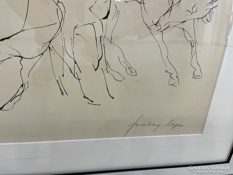 Szalay Lajos Lovak grafika litográfia állatos kép