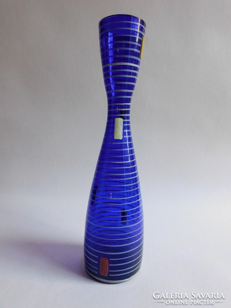 Parádi kézzel festett  karcsú váza retro geometrikus mintával 28.5 cm