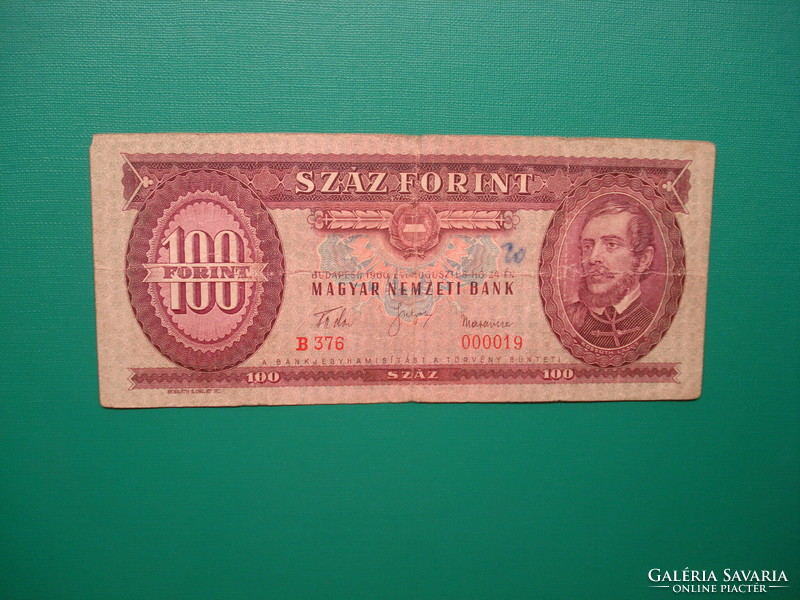 100 forint 1960  alacsony sorszám! 000019  A