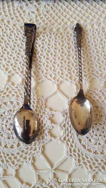 English silver-plated figurative teaspoon with twisted handle, sugar tongs, in box