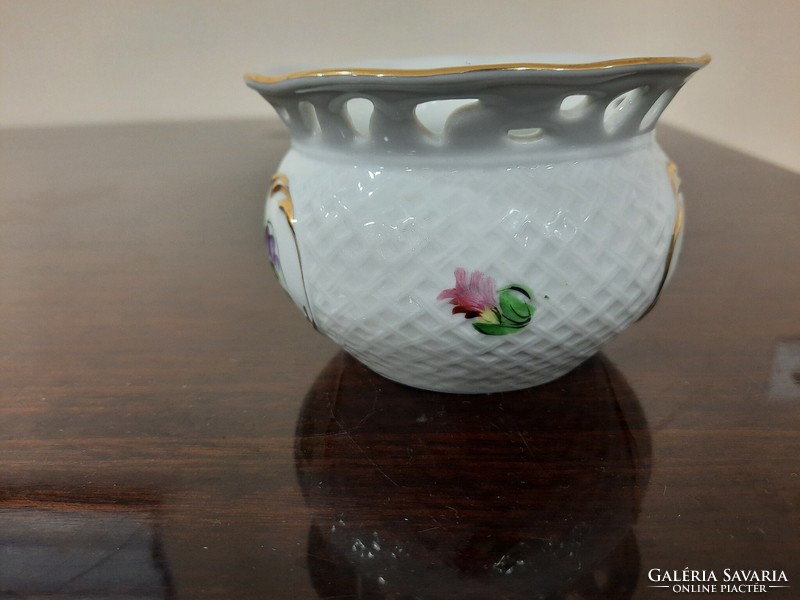 Herendi virágmintás áttört porcelán kaspó