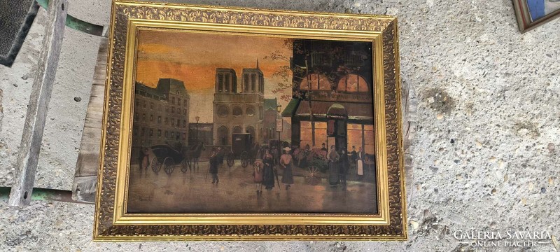 Marked Parisian street scene painting