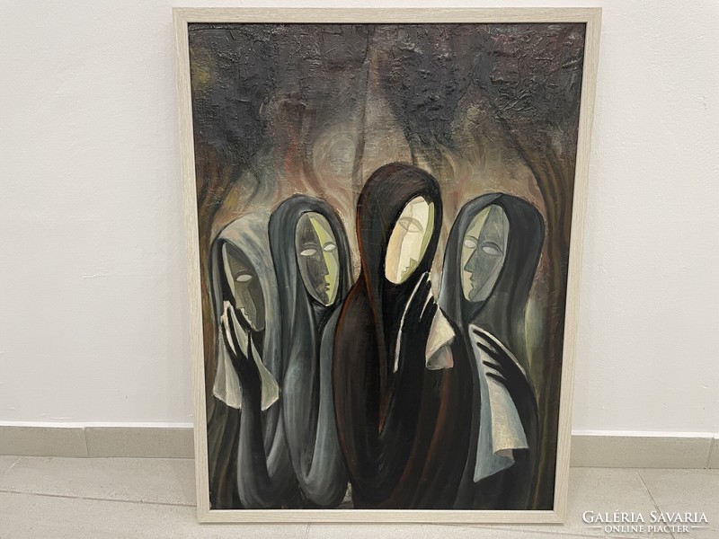 Lajos Schwer surrealist oil painting image of women crying