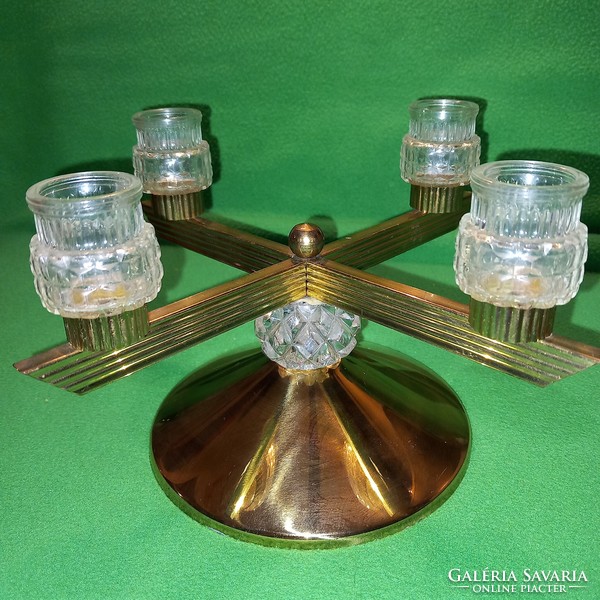 Beautiful 4-branch, brass-glass, table candle holder.