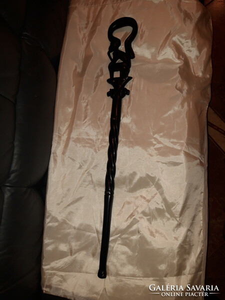 Old carved African ebony walking stick - 91 cm