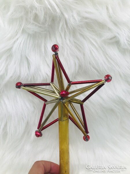 Retro glass Christmas tree decoration, top of Russian propaganda, red star