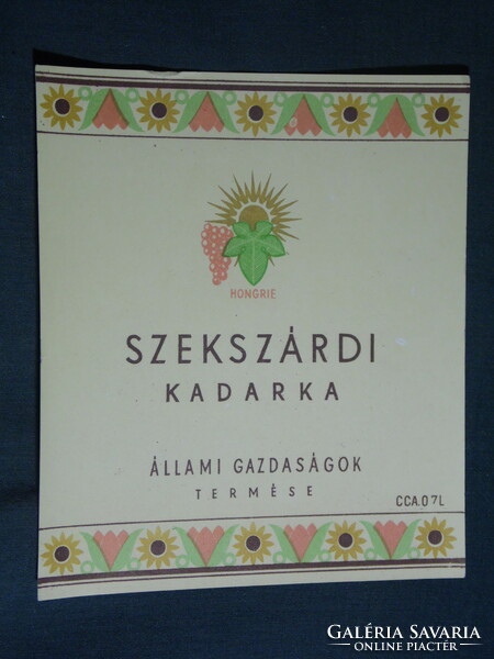 Wine label, Budafok winery, wine farm, Szekszárd Kadarka wine