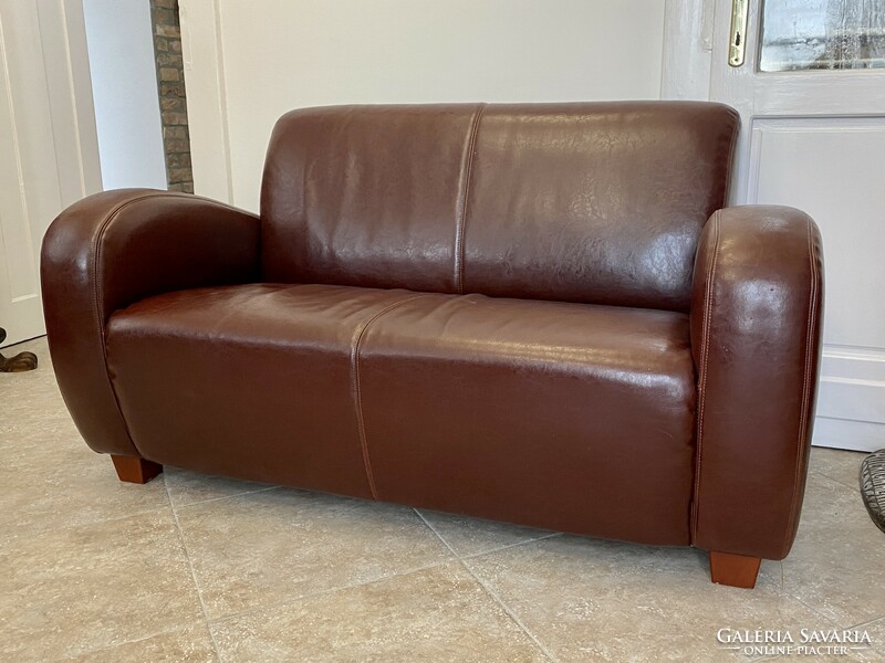 Art deco style leather club sofa