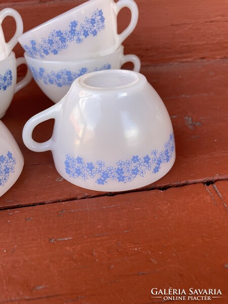 Milk glass tea cup cup with blue pattern