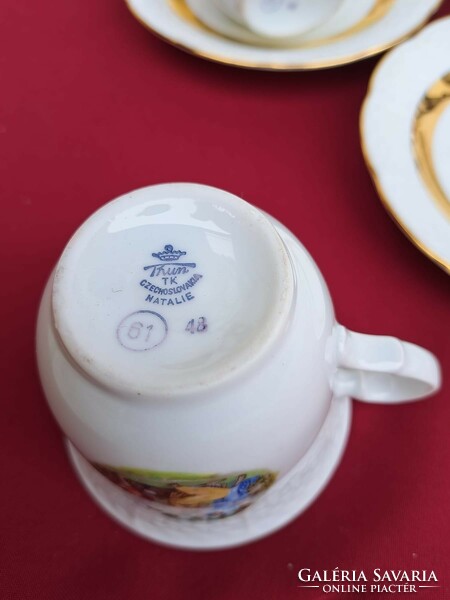 Gyönyörű Thun Czechoslovakia jelenetes teáskészlet porcelán tea csésze