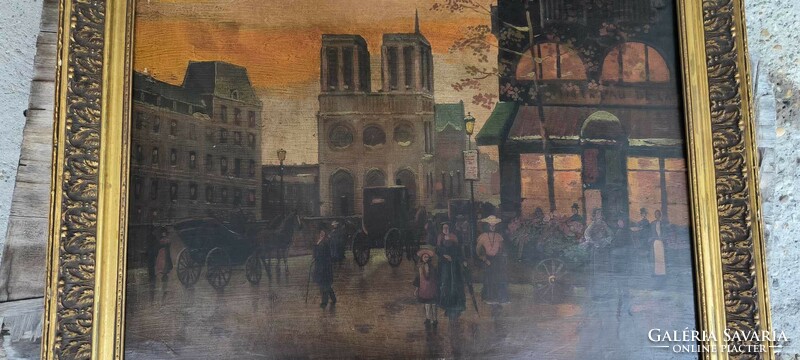 Marked Parisian street scene painting