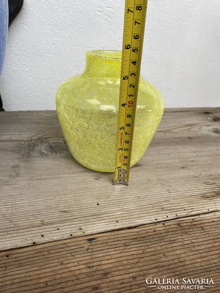 Retro citromsárga sárga váza repesztett Gyönyörű  Fátyolüveg fátyol karcagi berekfürdői üveg