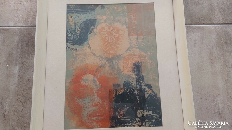 (K) Palkó József képcsarnokos képe 42x52 cm kerettel. Színezett rézkarc?