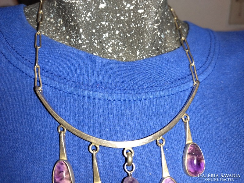 Régi gyönyörű 925 Sterling ezüst lila köves női nyaklánc nyakék