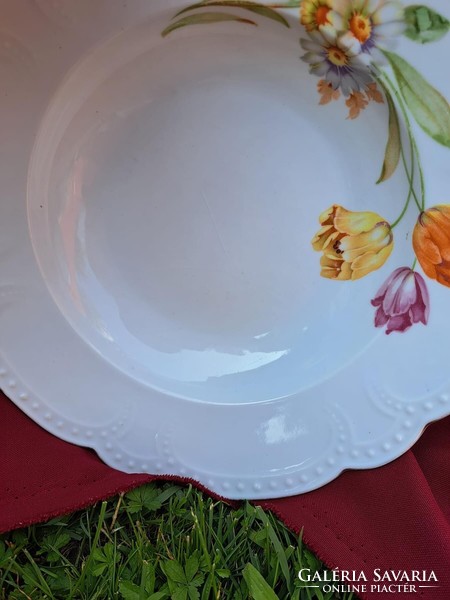 Gyönyörű Zsolnay tulipános porcelán mélytányér pogácsástál hagyaték régiség