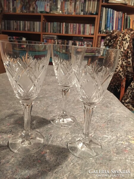 Polished crystal stemmed short drink, brandy, liqueur glasses, cups 3 pcs (m128)