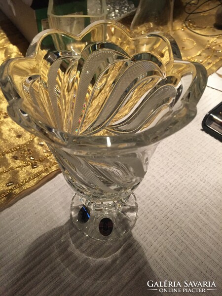 Gyönyörűen metszett GODA, jelzett kristályüveg kínáló, váza - crystal glass bowl or vase (26)