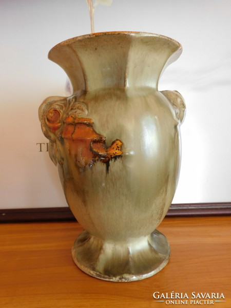 Art deco kerámia váza rózsafej füllel 22 cm - Komlós jellegű
