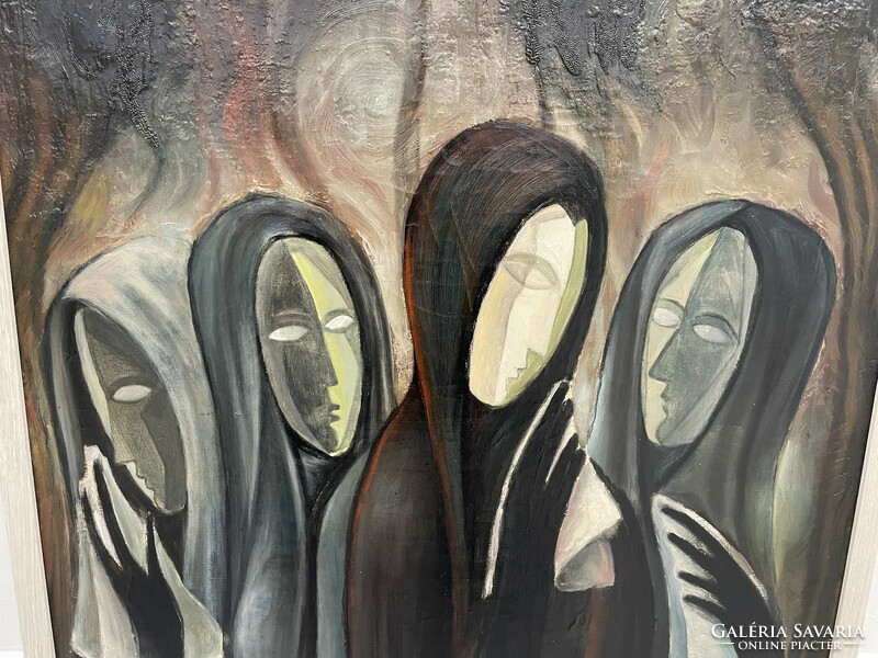 Schwer Lajos szürrealista olaj festmény kép nők síratók