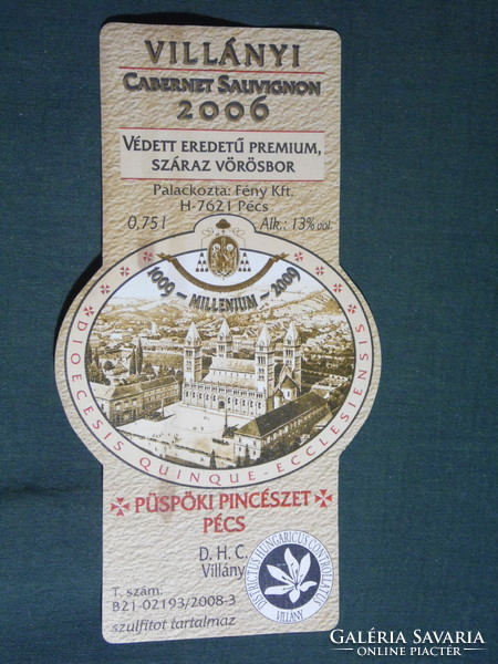 Wine label, Pécs bishop winery, wine farm, Villány cabernet sauvignon wine