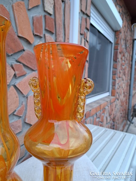 Gyönyörű  Midcentury modern narancssárga sárga színű nagyméretű üveg váza vázák  Gyűjtői szépség