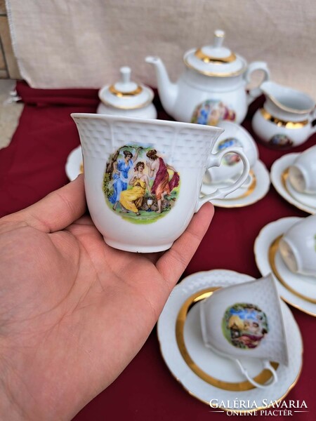 Gyönyörű Thun Czechoslovakia jelenetes teáskészlet porcelán tea csésze